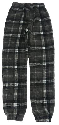 Tmavošedo-čierno-biele kockované chlpaté domáceé nohavice