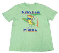 Svetlozelené tričko s pizzou a palmou a nápismi LANDS'END