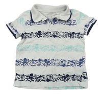 Bielo-tmavomodro-modro-mátové polo tričko s mořskými živočichy C&A