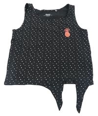 Čiernošedý melírovaný bodkovaná ý crop top s ananasom a uzlom YIGGA