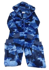 Modro-tmavomodrá army plyšová kombinéza s kapucňou F&F