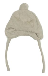 Smetanová kožešinová podšitá zavazovací čepice s bambulí H&M