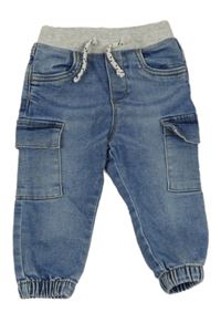 Svetlomodré cargo cuff teplákové rifle s úpletovým pasom zn. C&A