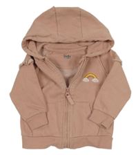 Starorůžová propínací mikina s duhou a volánky a kapucí M&Co