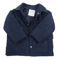 Tmavomodrá prešívaná šušťáková zateplená bunda s menšestrovým golierikom zn. F&F