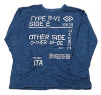 Tmavomodro-modré melírované tričko s nápismi a číslami YIGGA