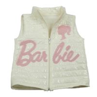 Smotanová prešívaná šušťáková nepromokavá zateplená vesta s Barbie