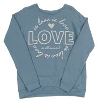 Modrošedá mikina s nápisy a srdíčkem Y.F.K.