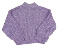 Fialový melírovaný rebrovaný svetrový oversize crop rolák DESTINATION