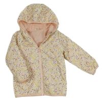 Smetanová prošívaná šusťáková zateplená bunda s kytičkami a kapucí George