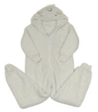 Biela trblietavá chlpatá kombinéza s kapucí - jednorožec Next