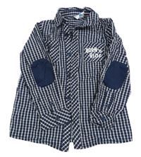 Tmavomodro-bílá kostkovaná košile s nápisy Topolino