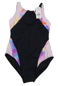 Nové - černo-barevno-světlerůžové jednodílné plavky s batikovaným vzorem F&F