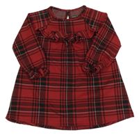 Červeno-čierno-biele kockované vzorované úpletové šaty s volánikom POCOPIANO