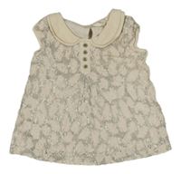 Smetanovo-šedá krajková flitrová halenka s límečky Next