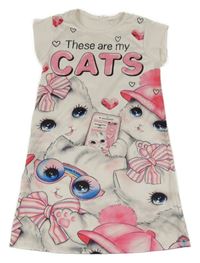 Biele šaty s kočičkami a srdiečkami SHEIN