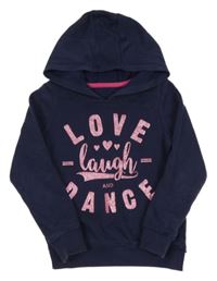 Tmavomodrá mikina se třpytivými nápisy a srdíčky a kapucí George