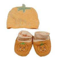 Nové - 2set - Oranžové huňaté zateplené papučky s tekvicou St. Bernard vel. 16 + plyšová čepice