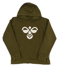 Khaki mikina s logom a vreckom a kapucňou hummel
