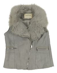 Šedá semišová zateplená vesta s kožešinovým límcem RIVER ISLAND