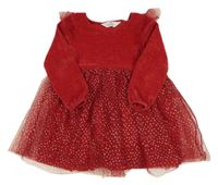 Červené žinylkovo/tylové šaty s bodkami a volánikmi H&M