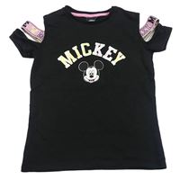 Černé teplákové tričko s Mickeym a průstřihy Pep&Co
