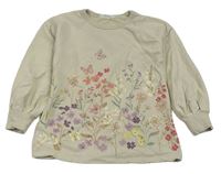 Béžová mikina s květinami a motýly H&M