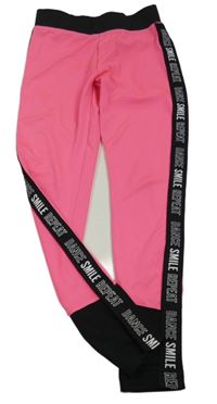 Neonově růžovo-černé sportovní legíny s pruhem s nápisy Ergeenomixx