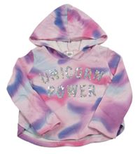 Ružovo-fialovo-modrá batikovaná mikina s nápisem z flitrů a kapucňou Carter's