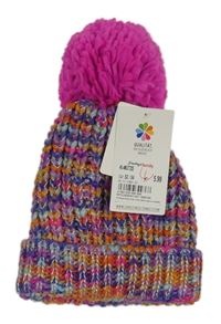 Nové - Barevná melírovaná třpytivá pletená čepice s bambulí Topolino