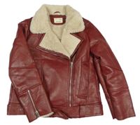 Vínový koženkový zateplený křivák s kožešinou Zara