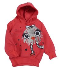 Jahodová mikina s príšerkou a kapucňou