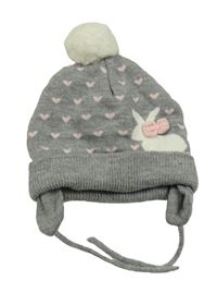 Šedá melírovaná čepice se srdíčky a králíkem C&A