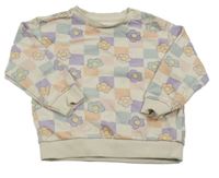 Béžovo-farebná kockovaná mikina s kvetinami Sinsay