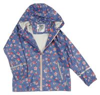 Modrá kvetovaná nepromokavá bunda s kapucňou Lupilu