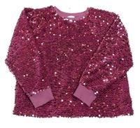 Vínová sametovo/flitrová podšitá mikina Next