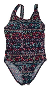 Tmavomodré vzorované jednodílné plavky