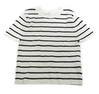 Bielo-čierne pruhované rebrované pletené crop tričko H&M