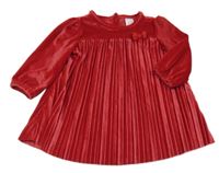 Červené zamatové plisované šaty s mašlou C&A