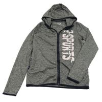 Tmavosivá melírovaná športová prepínaci mikina s nápisom a kapucňou Ergeenomixx