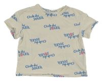 Smotanové tričko s nápismi a malinami H&M