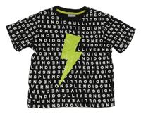 Čierne tričko s písmeny a bleskom