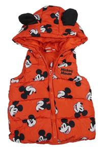Červená šusťáková zateplená vesta s Mickeym a kapucí Disney