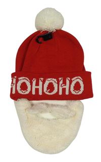 Nové - 2set - Červená čapica s nápisom a bambulí + smetanové vousy - Santa Claus H&M
