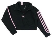 Černá crop mikina s růžovými pruhy Adidas