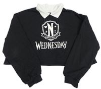 Čierna crop mikina s nápisom a límečkem - Wednesday H&M
