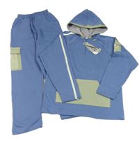 Nové - 2 set - Modro-zelená mikina s kapucí + tepláky s kapsou 