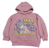 Světlerůžová mikina s potiskem a kapucí Next