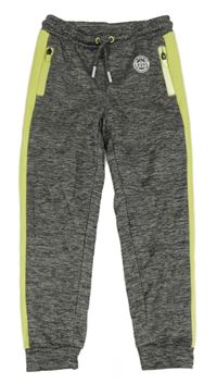 Šedé melírované sportovní tepláky s neonovým pruhem 