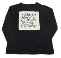 Černé triko s bílým čtvercem s nápisem Zara